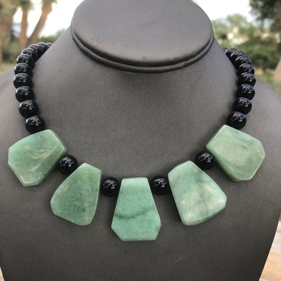 Genuine Natural Jade Nephrite Black Onyx Cleopatra Necklace Sterling Silver 925 - Picture 12 of 13